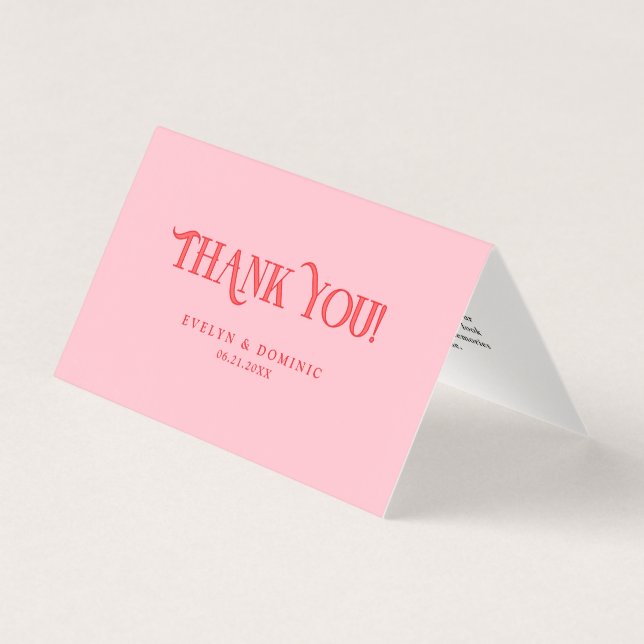 Retro Pink and Red Modern Wedding Photo Thank You  (Front)