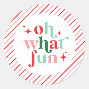 Retro Pink and Red Oh What Fun Classic Round Sticker