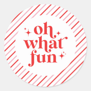 Retro Pink and Red Oh What Fun Classic Round Sticker