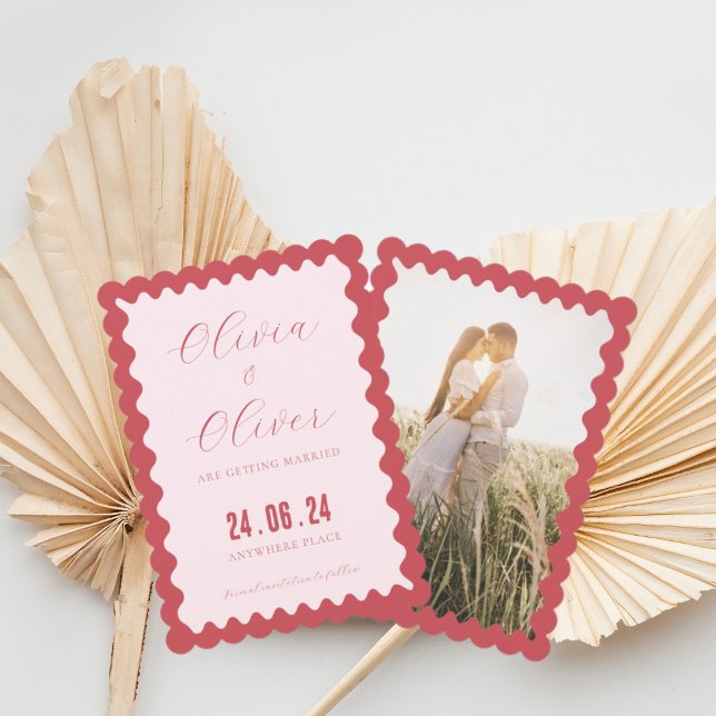 Retro pink and red photo wedding  save the date (Creator Uploaded)