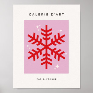 Retro Pink And Red Snowflake Christmas Poster
