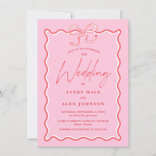 Retro Pink and Red Wave Picture Frame Wedding Invitation