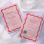 Retro Pink and Red Wave Wedding QR Invitations<br><div class="desc">Retro Pink and Red Wave Wedding QR Invitations</div>