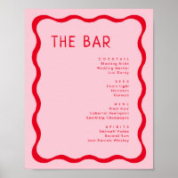 Retro Pink and Red Wavy Bar Drink Menu