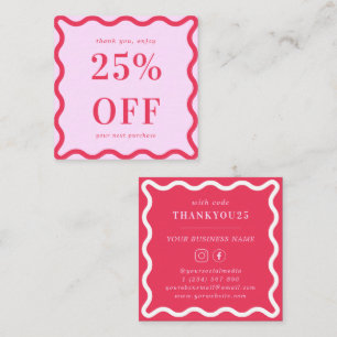 Retro Pink and Red Wavy Border Small Business 25% Discount Card