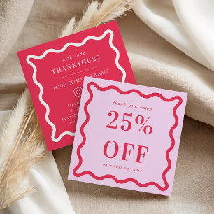Retro Pink and Red Wavy Border Small Business 25% Discount Card