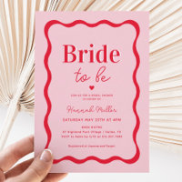 Retro Pink and Red Wavy Bride To Be Bridal Shower