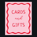 Retro Pink and Red Wavy Cards and Gifts Sign<br><div class="desc">Retro Pink and Red Wavy Cards and Gifts Sign</div>