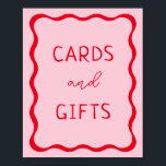 Retro Pink and Red Wavy Cards and Gifts Sign<br><div class="desc">Retro Pink and Red Wavy Cards and Gifts Sign</div>