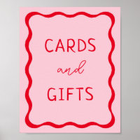 Retro Pink and Red Wavy Cards and Gifts Sign