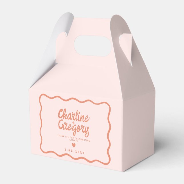 Retro Pink and Red Wavy  Handwriting Wedding Favour Box (Front Side)