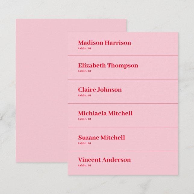 Retro Pink and Red Wedding Place Card DIY (Front/Back)