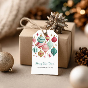 Retro Pink and Teal Ornaments Christmas Party Gift Tags