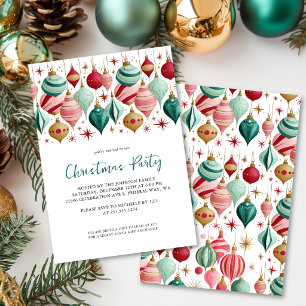 Retro Pink and Teal Ornaments Christmas Party Invitation