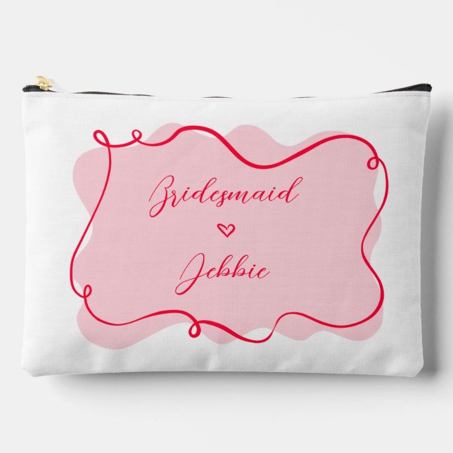 Retro pink and wavy bridesmaid makeup access accessory pouch (Front)