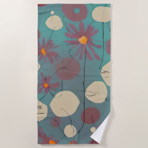 Retro pink and white flowers  beach towel