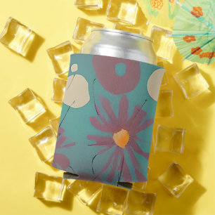 Retro pink and white flowers can cooler