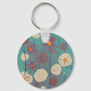 Retro pink and white flowers key ring