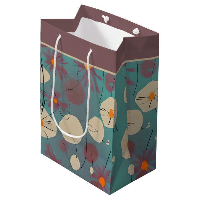 Retro pink and white flowers  medium gift bag (Front Angled)
