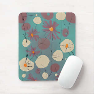 Retro pink and white flowers mouse mat