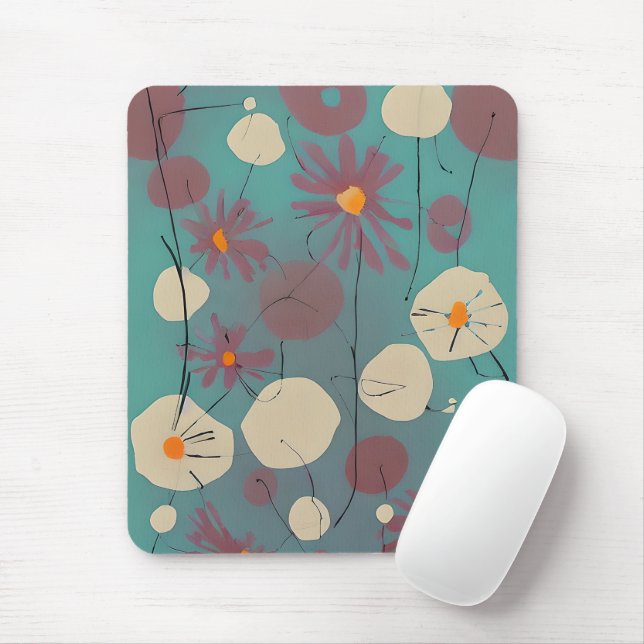 Retro pink and white flowers mouse mat (With Mouse)