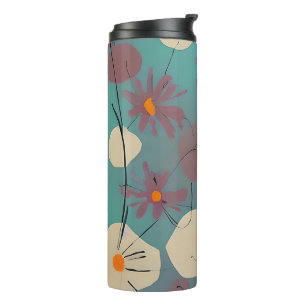 Retro pink and white flowers  thermal tumbler