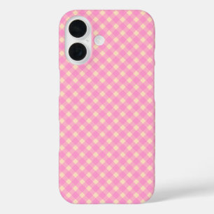Retro Pink and White Gingham Plaid Pattern   iPhone 16 Case