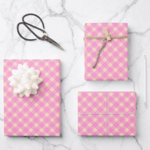 Retro Pink and White Gingham Plaid Pattern  Wrapping Paper Sheet