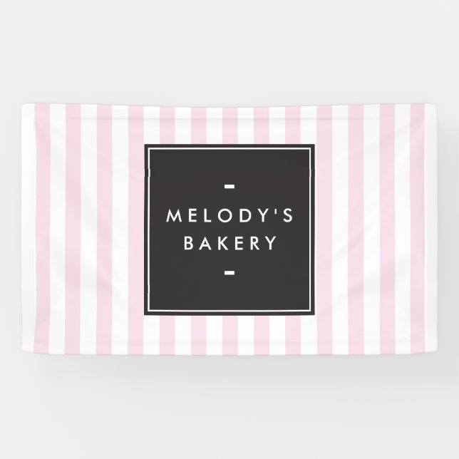 Retro Pink and White Stripes Bakery Banner (Horizontal)