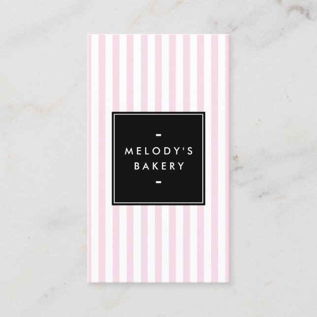 Retro Pink and White Stripes Bakery Social Media Business Card (Front)