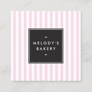 Retro Pink and White Stripes Bakery Square Business Card