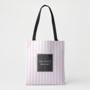 Retro Pink and White Stripes Bakery Tote Bag