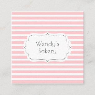 Retro pink and white vintage candy stripes bakery square business card