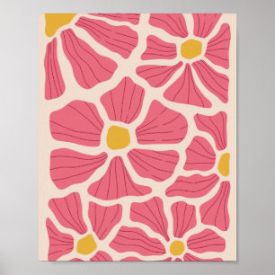 Retro Pink and Yellow Floral Pattern Poster