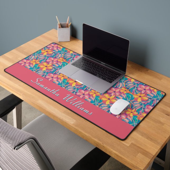 Retro Pink and Yellow Florals Desk Mat (Office 2)