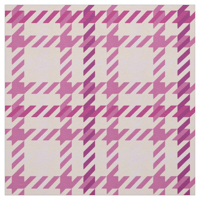 Retro pink and yellow houndstooth plaid pattern fabric (Swatch)