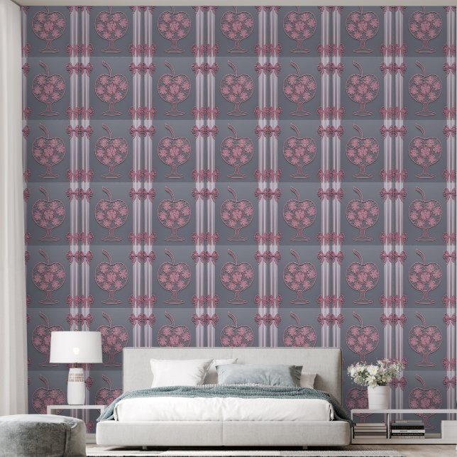  Retro Pink Apple Geometric Stripe Wallpaper (Bedroom)