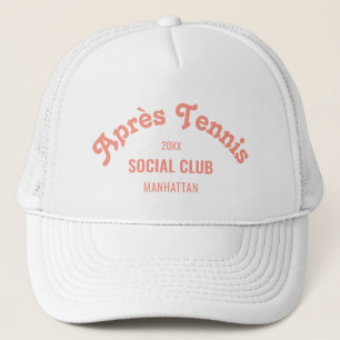Retro Pink Après Tennis Social Club Custom White Trucker Hat