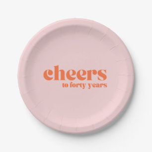 Retro Pink & Apricot, 40th birthday cheers Paper Plate