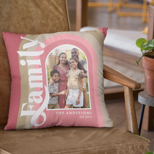 Retro Pink Arch Family Name Cushion