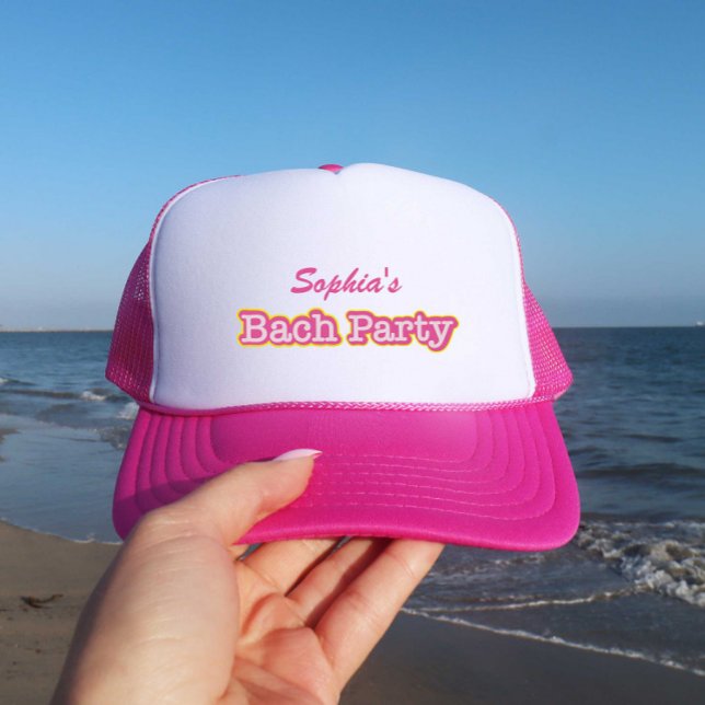Retro Pink Bach Party Name Trucker Hat (Creator Uploaded)