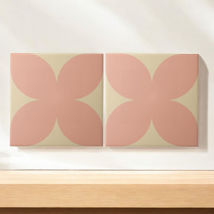 Retro Pink & Beige Floral Petal Mid Century Modern Tile