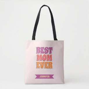 Retro Pink Best Mum Ever Custom Name Colourful  Tote Bag