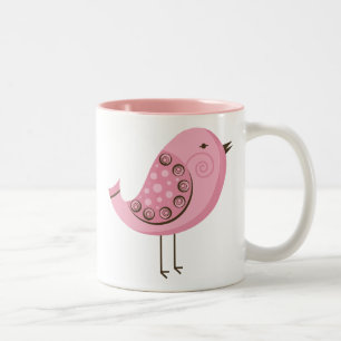 Retro Pink Bird Two-Tone Coffee Mug