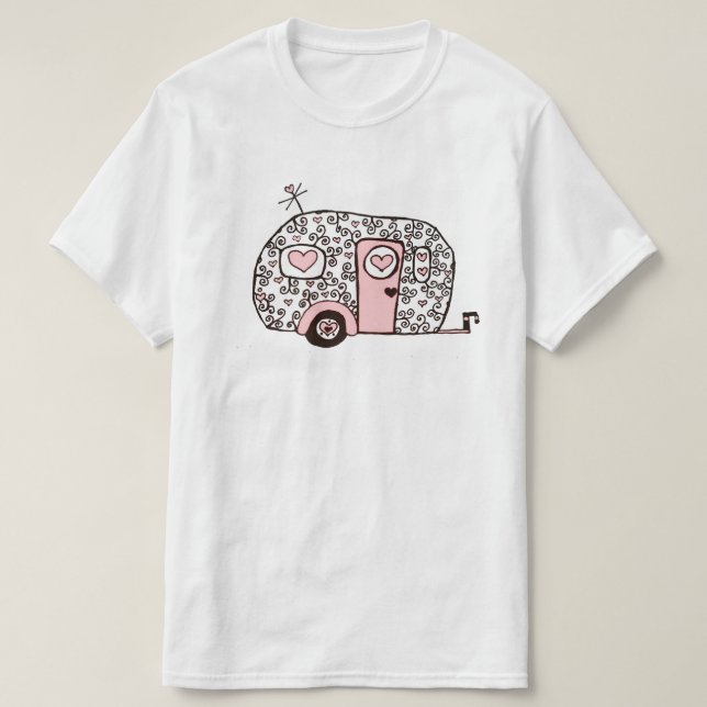 Retro pink Black and White Glamper T-Shirt (Design Front)