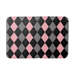 Retro Pink Black Grey Argyle Bath Mat