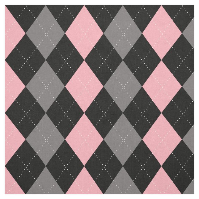 Retro Pink Black Grey Argyle Fabric (Swatch)