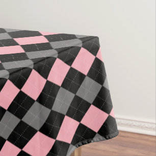 Retro Pink Black Grey Argyle Tablecloth