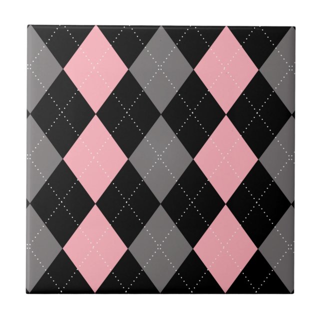 Retro Pink Black Grey Argyle Tile (Front)