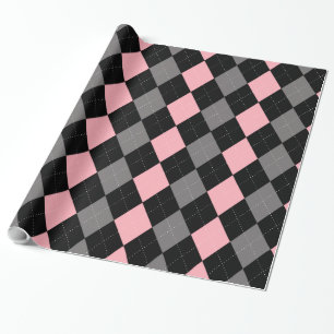 Retro Pink Black Grey Argyle Wrapping Paper